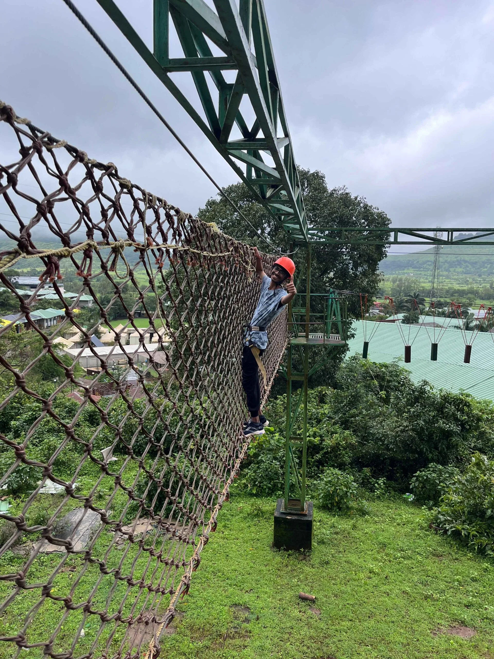 Guests participate in a fun outdoor activity amidst natural surroundings.